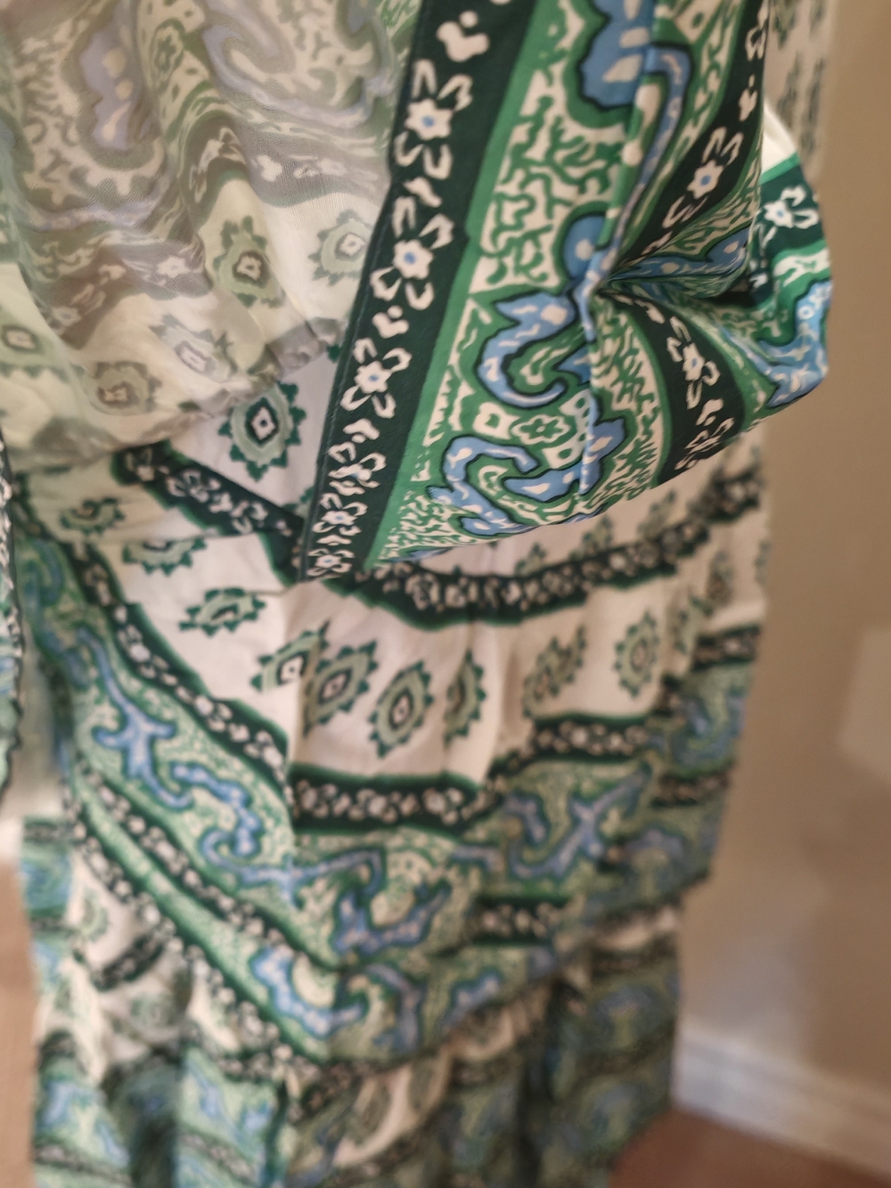 Sandro Green & White Printed Ruffle Wrap Skirt - Picture 13 of 16